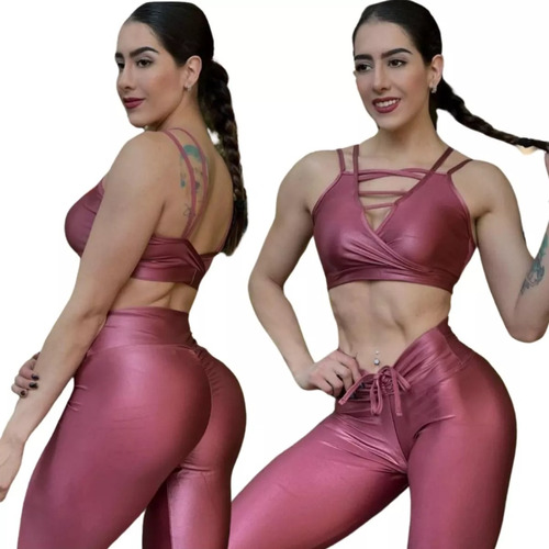 Conjunto Deportivo Satín Colombiano Rosa Super Push Up