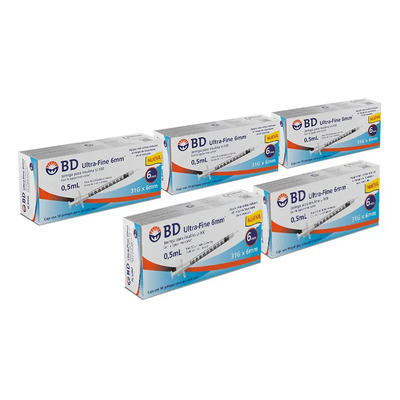 Jeringa De Insulina Bd Ultra-fine 50 Ui 6mm - 5 Cajas X 10u Capacidad En Volumen 0.5 Ml | Meses sin interés