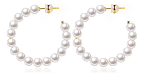 Arracadas De Perlas Pequeñas Para Mujer, Chapados En Oro D.