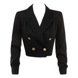 Blazer Crop Top Corto Solapa Botones Joya Elegante Sexy