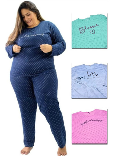 Pijama Plus Size Feminino Inverno 54 Longo Blusa Manga Longa