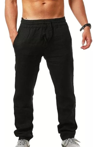 Pantalón Recto Ancho Casual De Hombre De Algodón Y Lino