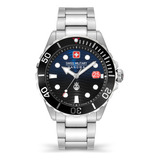 Reloj Swiss Military Smwgh2200302 Para Hombre Cristal Zafiro Color De La Malla Plateado Color Del Bisel Gris/rojo Color Del Fondo Negro Y Azul