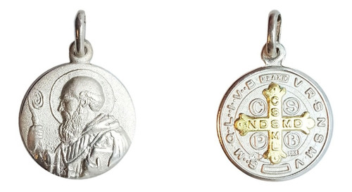 Medalla San Benito Doble Faz - Plata 925 Y Oro  18k - 18mm