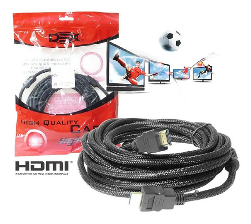 Cabo Hdmi 5 Metros Full Hd 4k Com Malha E Filtro Dex Hm50