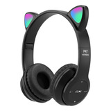 Audífonos Inalámbricos Cat Ear D47 Negro Con Luz Led Niños