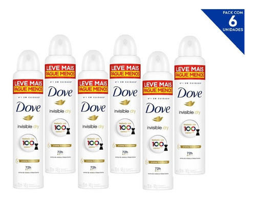 Kit Com 6 Desodorantes Dove Invisible Dry 250ml