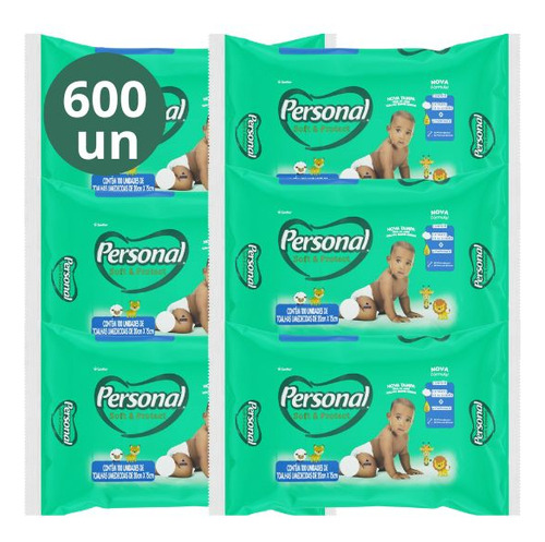 Kit C/6 Toalhas Umedecidas Personal Baby Soft Protect 100un