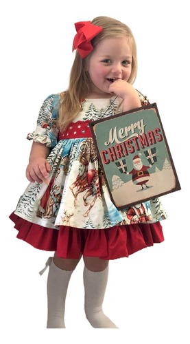 Children's Santa Claus Print Large Bow Skirt