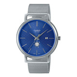 Reloj Hombre Casio Mtp-b125m-2a Joyeria Esponda Color De La Malla Plateado Color Del Bisel Plateado Color Del Fondo Azul
