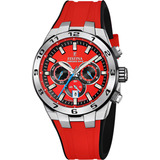 Reloj Festina F20671.5 Para Hombre Chronobike 2024 Malla Rojo Bisel Plateado Fondo Rojo
