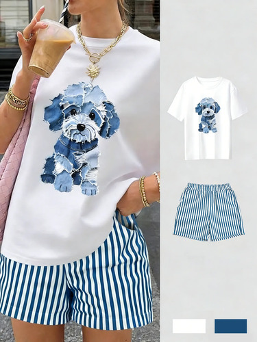 Xz Conjunto Casual Mujer Shorts Rayas Y Playera Holgada