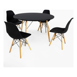 Mesa De Jantar Preta Redonda 100cm + 4 Cadeiras Eames Eiffel
