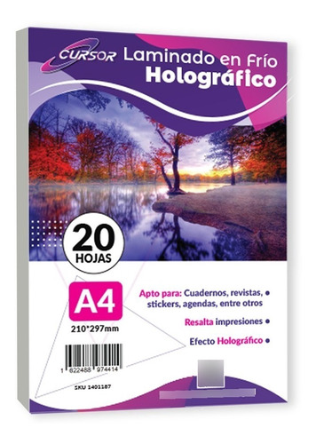 Laminado En Frio Holografico Aurora Tornasol Liso A4 20hojas