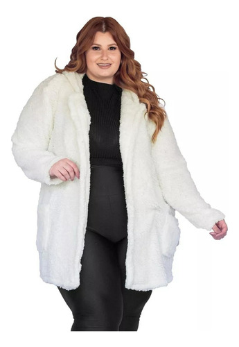 Casaco Max Peluciado Teddy Plus Size Capuz Sobretudo Bolso