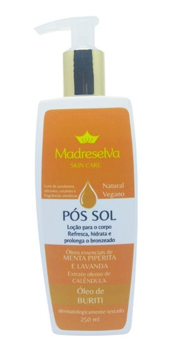 Pós Sol Loção Corporal Natural Vegano Óleo De Buriti 250 Ml