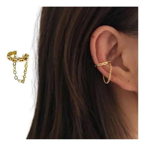 Aretes Mujer Ear Cuff Solitario Ear Cuff Doble Dorado