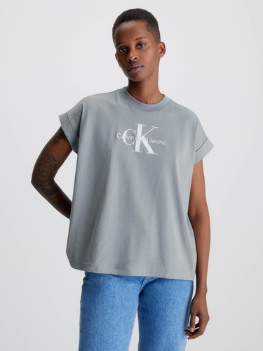 Camisa Holgada Con Monograma Gris Calvin Klein