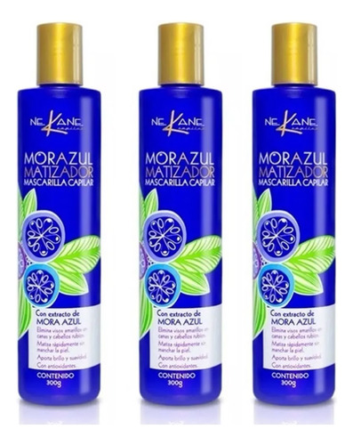 Mascarilla Mora Azul Matizador Rubios Canas 300ml Pack 3 Pzs