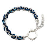 Pulsera Acero Blanco Combinada Con Azul Cardinal Para Regalo