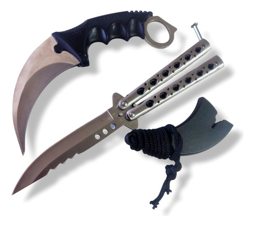 Set Kerambit Mariposa Cuchillo Plateado Funda Filo Pp40 Csgo