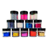 Kit Decoração De Unhas 12 Glitter Flocado Para  Gel Acrigel