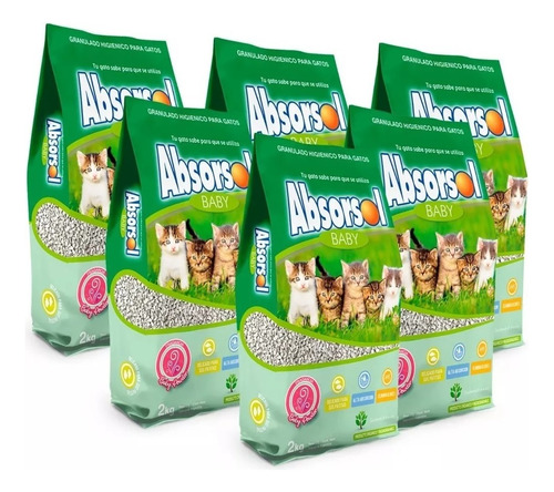 Pack 6x Absorsol Baby Piedras Sanitarias 2kg Universal Pets