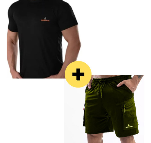 Combo Deportivo ! Short Cargo Verde + Remera Dry Fit Negra