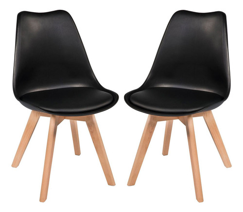 Kit 02 Cadeira Jantar Eames Wood Leda Design Estofada Preta Cor Da Estrutura Da Cadeira Preto