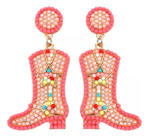 Aretes De Botas Vaqueras Rosas Con Estrella De Colores 