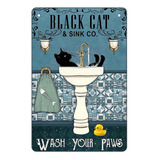 Letrero De  L Retro Divertido Baño  Gato Negro  Lava T...