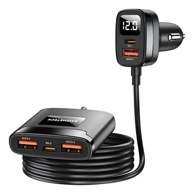 Cargador Para Carro Cargada Rápida De 78w 5 Puertos Usb Y C Negro