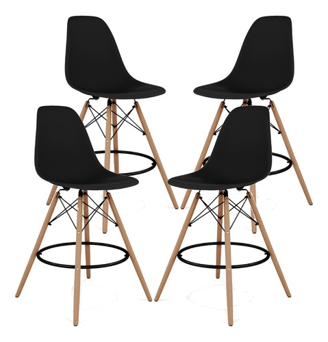  Set 4 Taburetes De Bar Bancos De Cocina Tipo Eames Modernos Color Negro