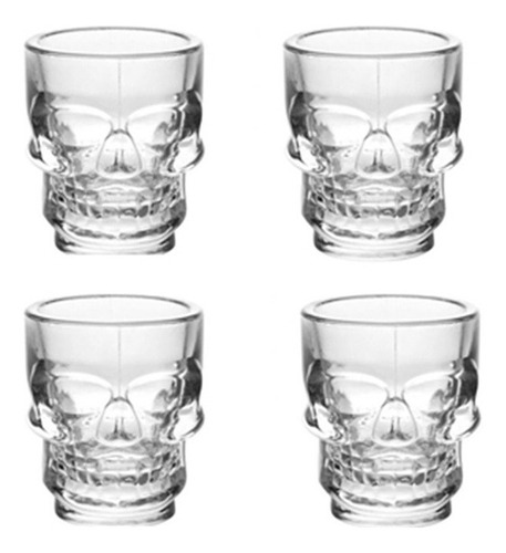 Kit Jogo 04 Copos Shot Caveira Skull Vidro Bar Tequila 42ml