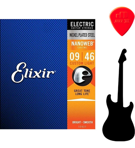 Encordoamento Elixir Nanoweb 12027 Guitarra 009 Custom Light