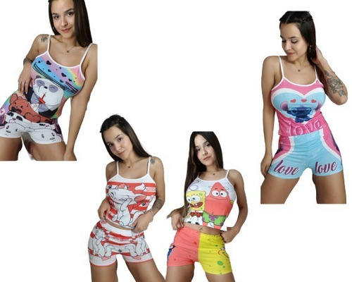 Pijamas Mujer Short Musculosa Verano Elastizado Stich Daysi