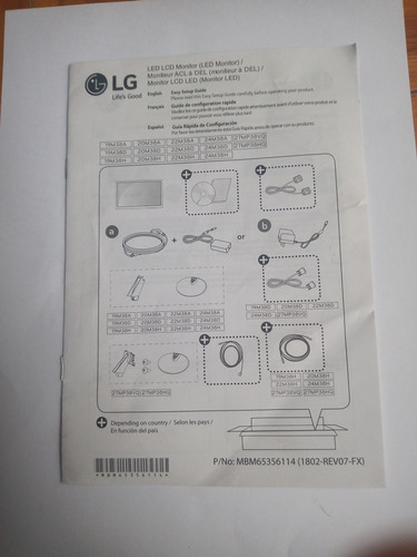 Guía Rápida De Configuración De Monitor Led LG 19m38a Leer
