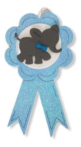 Distintivo Listón De Elefante Para Baby Shower En Fomi Azul