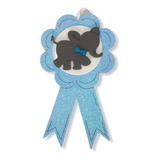 Distintivo Listón De Elefante Para Baby Shower En Fomi Azul
