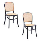 Pack 2 Silla Lombardia Madera Rattan - Negra