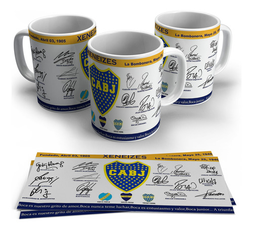 Taza De Ceramica Boca Juniors  Firmas Fundado Hd Art