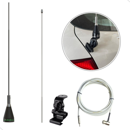 Kit Antena Px Fm Carro Suporte Bi-articulado Calha Com Cabo