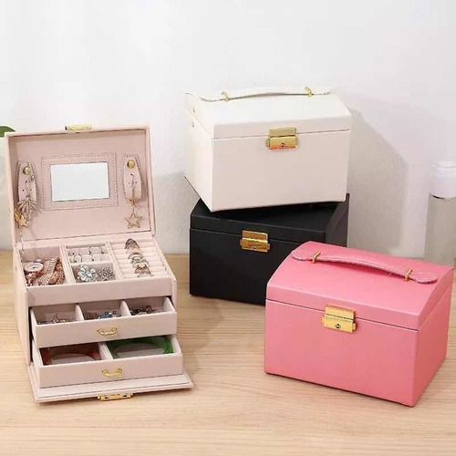 Caja Alhajero Organizador De Joyas Anillos Espejo Y Cajones