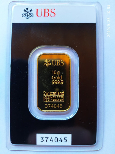 Lingote 10 Gramos Oro 24kt. 999. Ubs