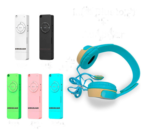 Reproductor Mp3 Bluetooth 8gb + Auriculares Cascos Celeste