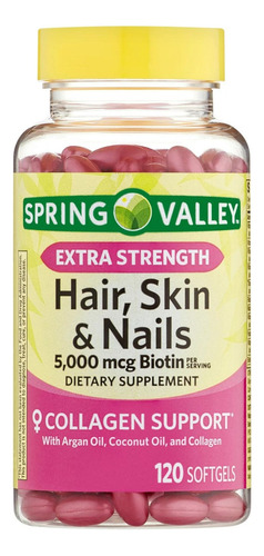 Hair Skin & Nails 5000mcg Biotin Spring Valley 120 Cápsulas