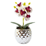 Vaso Redondo Com Flor Artificial Orquídea