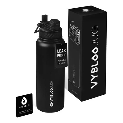 Termos Botella De Agua 40oz Acero Inoxidable Tapa 2 En 1 Color Obsidiana