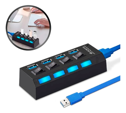 Adaptador Hub Com  4 Porta Usb E Indicador De Led On/off 3.0