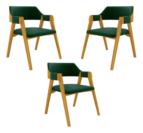 3 Cadeiras Jantar Jogos Madeira Poker Veludo Verde/mel